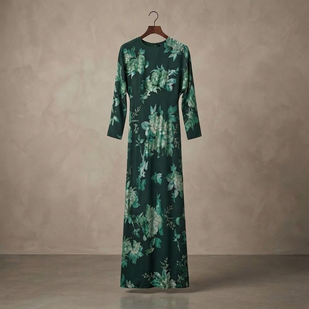ASOS DESIGN Tall Green Floral Burnout Maxi Dress Women's US 6 Long Sleeve